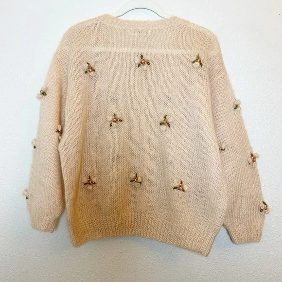 Light Pink Cottagecore Cardigan Fits Large 3D Crochet Cabin Floral Soft Girl - Picture 6 of 6